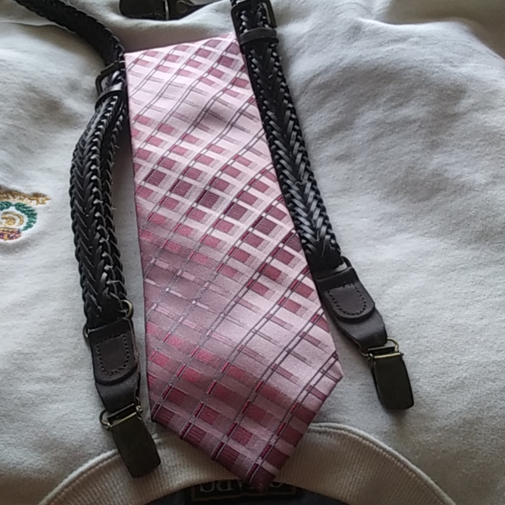 Not Available For Sale C Leather designer suspenders $68+ free silk